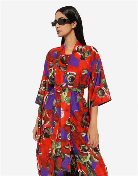 dolce gabbana kimono|Silk kimono robe with anemone print .